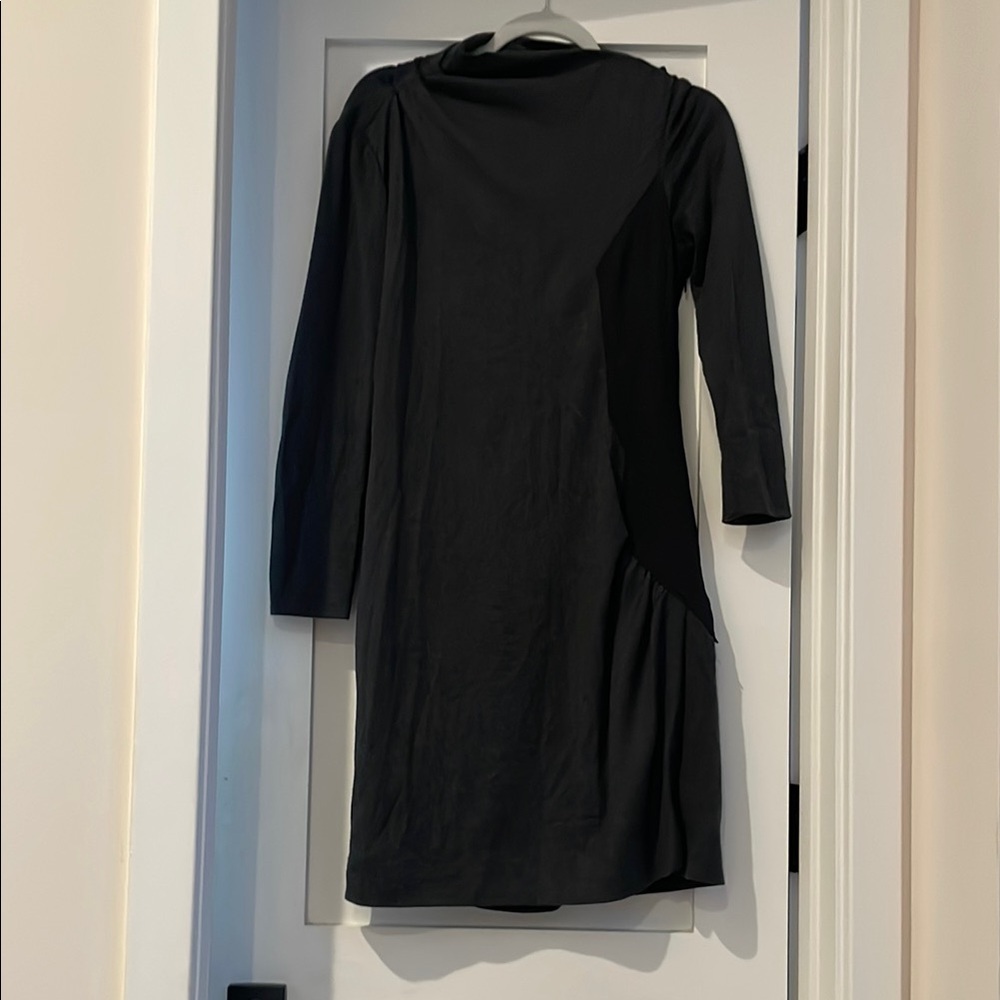 Vintage PORTS Italy 1990s Minimalist Black Long Sleeve Dress